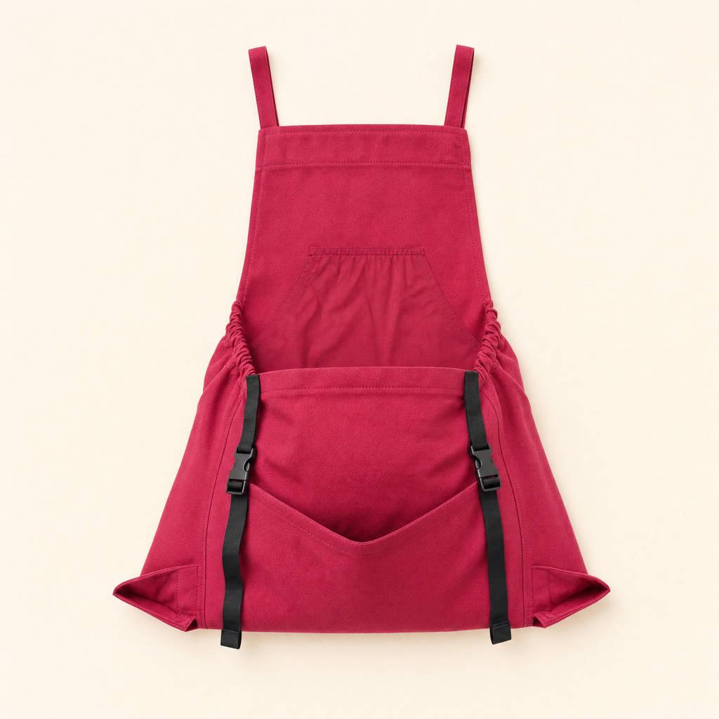 Tablier de récolte Terre Franche coloris Framboise, vue à plat